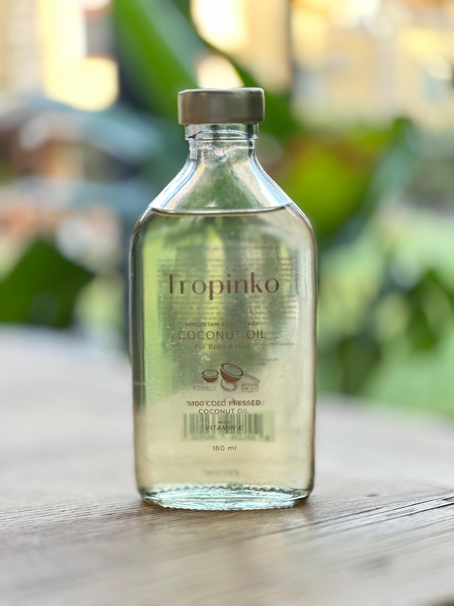 E Vitaminli Hindistan Cevizi Yağı 180 ml - Soğuk Sıkım Cam Şişe | Tropinko